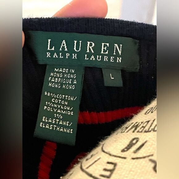 Lauren Ralph Lauren Women’s Size Large Navy & Red Striped Sweater • Relaxed Fit - Picture 15 of 16